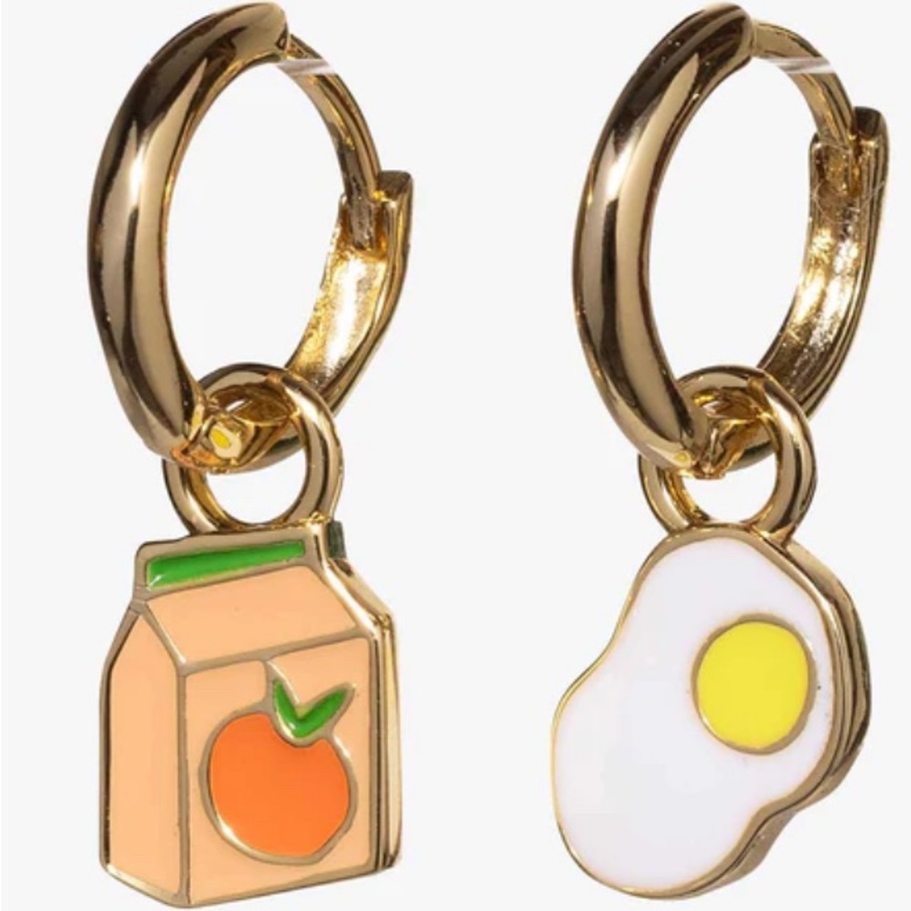 Gold Hoop Earrings with Peach & Egg Charms
